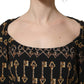 Dolce & Gabbana Black Key Print Long Sleeves Sheath Midi Dress