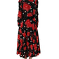 Dolce & Gabbana Black Handbag Print Long Sleeve Midi Dress