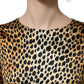 Dolce & Gabbana Brown Ocelot Print Long Sleeve Mini Dress