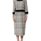 Dolce & Gabbana Multicolor Bouclé Tweed Frayed Trim Midi Dress