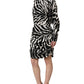 Dolce & Gabbana Black White Zebra Ruched Silk Mini Dress