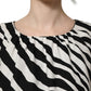 Dolce & Gabbana Black White Zebra Ruched Silk Mini Dress