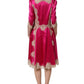 Dolce & Gabbana Fuchsia Pink Lace Detail A-line Midi Dress