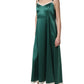 Dolce & Gabbana Green Satin Lace Trim Sleeveless Maxi Dress