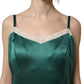 Dolce & Gabbana Green Satin Lace Trim Sleeveless Maxi Dress