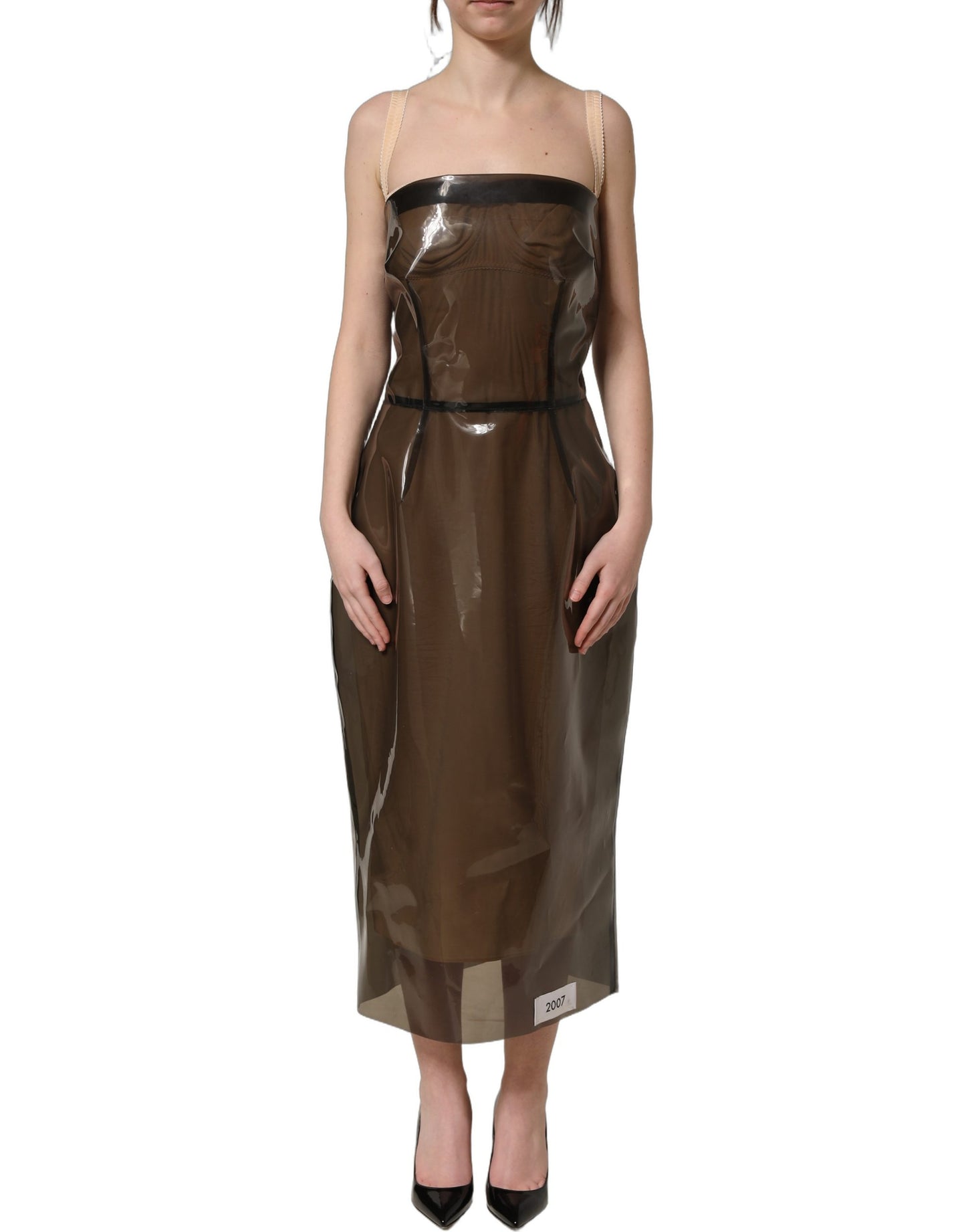 Dolce & Gabbana Brown Transparent Vinyl Sheath Midi Dress
