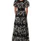 Dolce & Gabbana Black Silk Floral Lace Ricamo Ball Maxi Dress