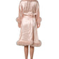 Dolce & Gabbana Light Pink Silk Turkey Feather Wrap Midi Dress