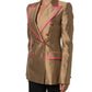 Dolce & Gabbana Gold Silk Double Breasted Coat Blazer Jacket