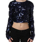 Dolce & Gabbana Blue Sequined Long Sleeves Crop Blouse Top