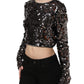 Dolce & Gabbana Black Sequined Long Sleeves Crop Blouse Top