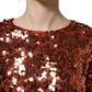 Dolce & Gabbana Red Sequined Long Sleeves Crop Blouse Top