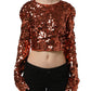 Dolce & Gabbana Red Sequined Long Sleeves Crop Blouse Top