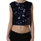 Dolce & Gabbana Blue Sequined Sleeveless Cropped Tank Top