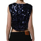 Dolce & Gabbana Blue Sequined Sleeveless Cropped Tank Top