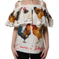 Dolce & Gabbana White Rooster Print Poplin Off The Shoulder Top