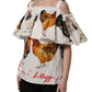 Dolce & Gabbana White Rooster Print Poplin Off The Shoulder Top