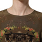 Dolce & Gabbana Brown Keys Roses Printed Silk Blouse Top