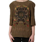 Dolce & Gabbana Brown Keys Roses Printed Silk Blouse Top