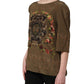 Dolce & Gabbana Brown Keys Roses Printed Silk Blouse Top