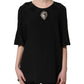 Dolce & Gabbana Black Floral Silk Heart Appliqué Blouse Top