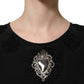 Dolce & Gabbana Black Floral Silk Heart Appliqué Blouse Top
