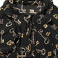 Dolce & Gabbana Black Keys Print Silk Tie Neck Blouse Top