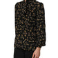 Dolce & Gabbana Black Keys Print Silk Tie Neck Blouse Top