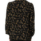 Dolce & Gabbana Black Keys Print Silk Tie Neck Blouse Top