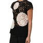 Dolce & Gabbana Black White Floral Lace Short Sleeve Blouse Top
