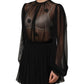 Dolce & Gabbana Black Polyester Mesh Sheer Crewneck Blouse Top