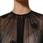 Dolce & Gabbana Black Polyester Mesh Sheer Crewneck Blouse Top