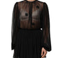 Dolce & Gabbana Black Polyester Mesh Sheer Crewneck Blouse Top