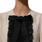 Dolce & Gabbana Beige Lace Trim Bow Short Sleeves Blouse Top