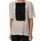 Dolce & Gabbana Beige Lace Trim Bow Short Sleeves Blouse Top