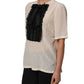 Dolce & Gabbana Beige Lace Trim Bow Short Sleeves Blouse Top