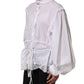 Dolce & Gabbana White Ruffled Lace Embellished Blouse Top