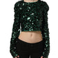Dolce & Gabbana Green Sequined Long Sleeves Crop Blouse Top