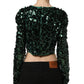 Dolce & Gabbana Green Sequined Long Sleeves Crop Blouse Top