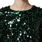 Dolce & Gabbana Green Sequined Long Sleeves Crop Blouse Top