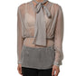 Dolce & Gabbana Gray Sheer Silk Chiffon Shirt Bow Collar Top