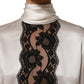 Dolce & Gabbana White satin Lace Trim LOng Sleeves Blouse Top