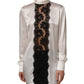 Dolce & Gabbana White satin Lace Trim LOng Sleeves Blouse Top