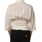 Dolce & Gabbana Off White Ascot Collar Long Sleeves Blouse Top