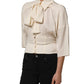 Dolce & Gabbana Off White Ascot Collar Long Sleeves Blouse Top