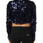 Dolce & Gabbana Blue Sequined Long Sleeves Crop Blouse Top