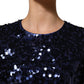 Dolce & Gabbana Blue Sequined Long Sleeves Crop Blouse Top