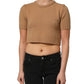 Dolce & Gabbana Brown Wool Short Sleeves Cropped Blouse Top