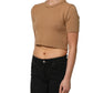 Dolce & Gabbana Brown Wool Short Sleeves Cropped Blouse Top
