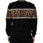 Dolce & Gabbana Black Leopard Wool Crew Neck Men Pullover Sweater